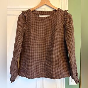 NPL Elena Linen Top in Chocolate Checks Herringbone
